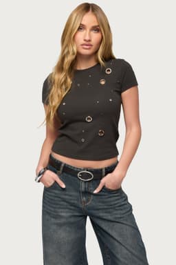 Aitana Grommet Stud T-Shirt - Cotton Rayon Spandex Top
