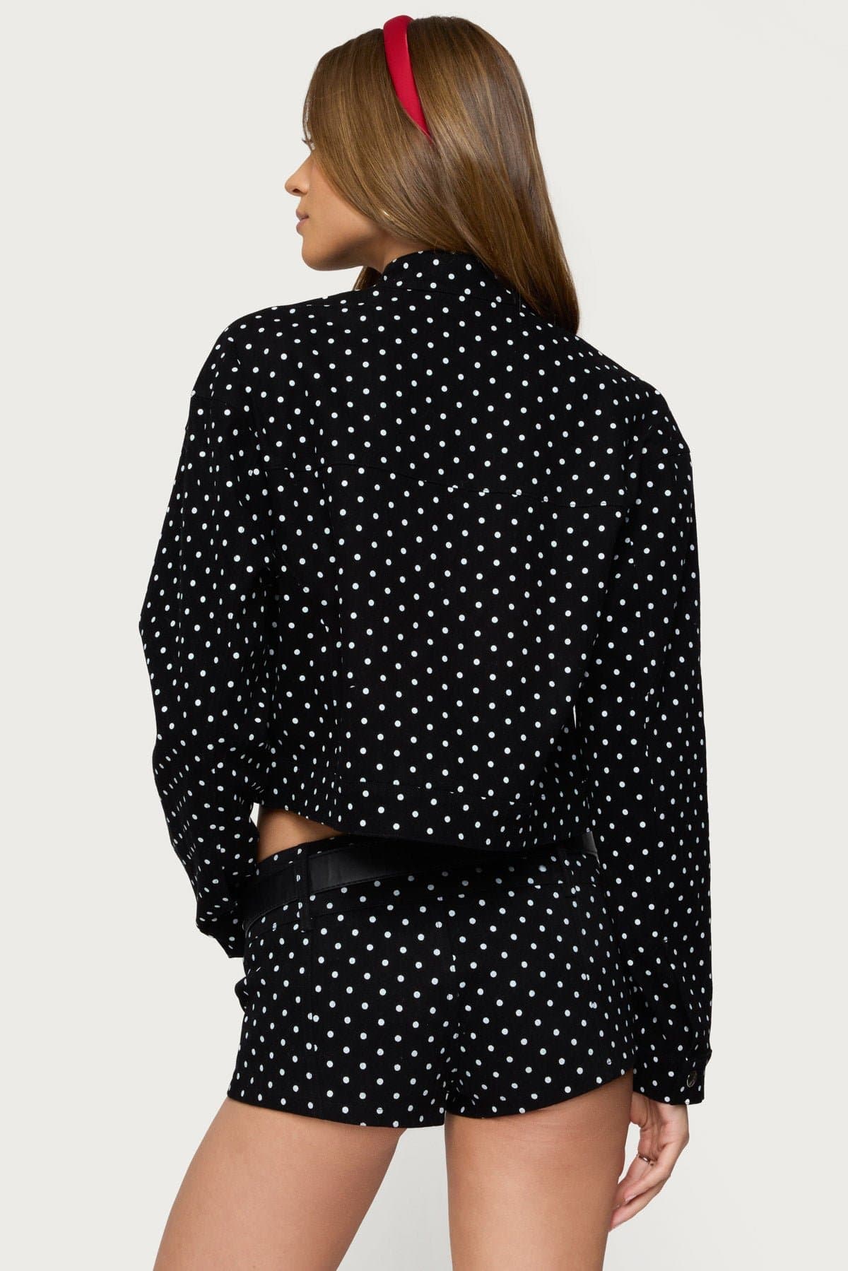 Tabitha Polka Dot Print Jacket - Cotton Spandex Front Zip Button Closure Small