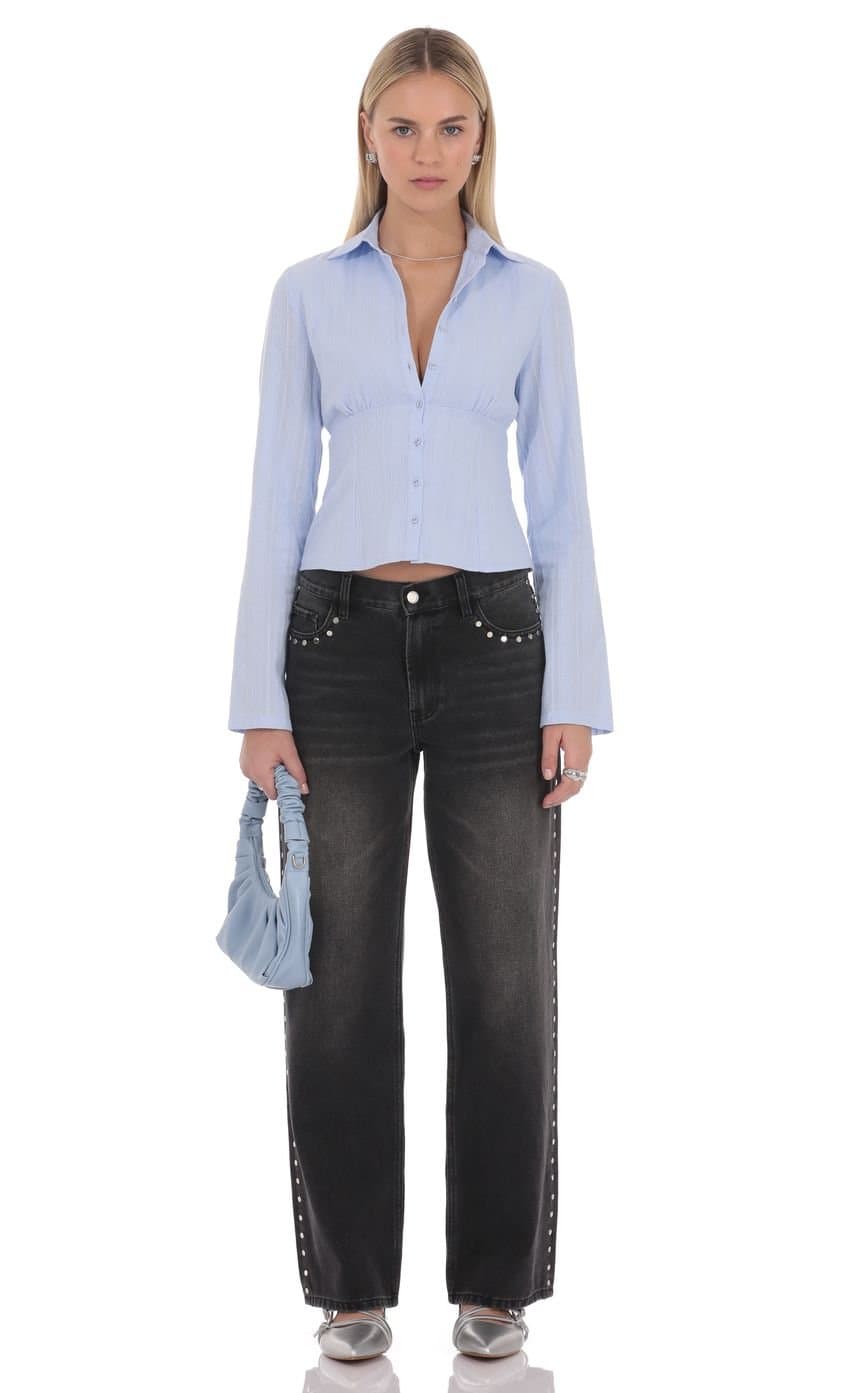 Mila Button Front Top in Blue