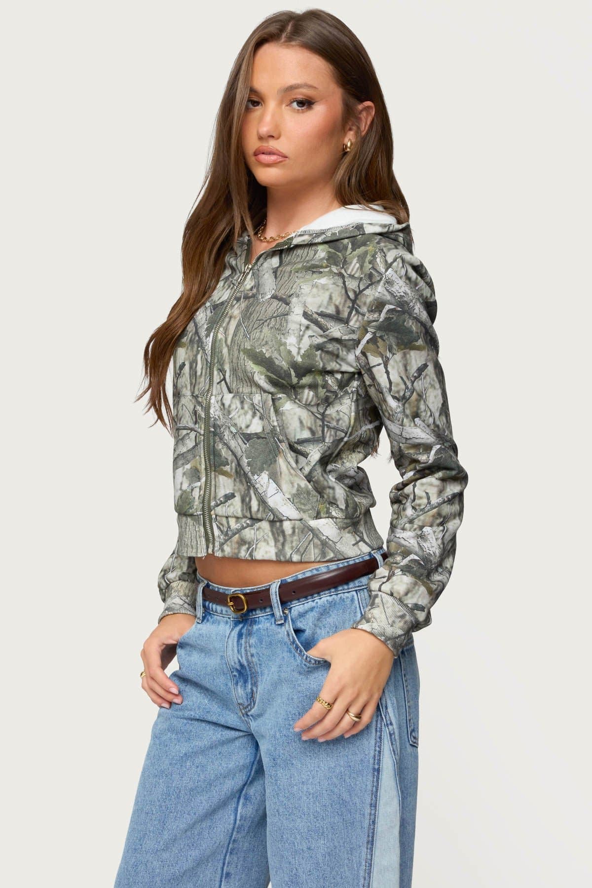 Tayler Camo Zip-Up Hoodie - Cotton Polyester Front Zip Camouflage Print