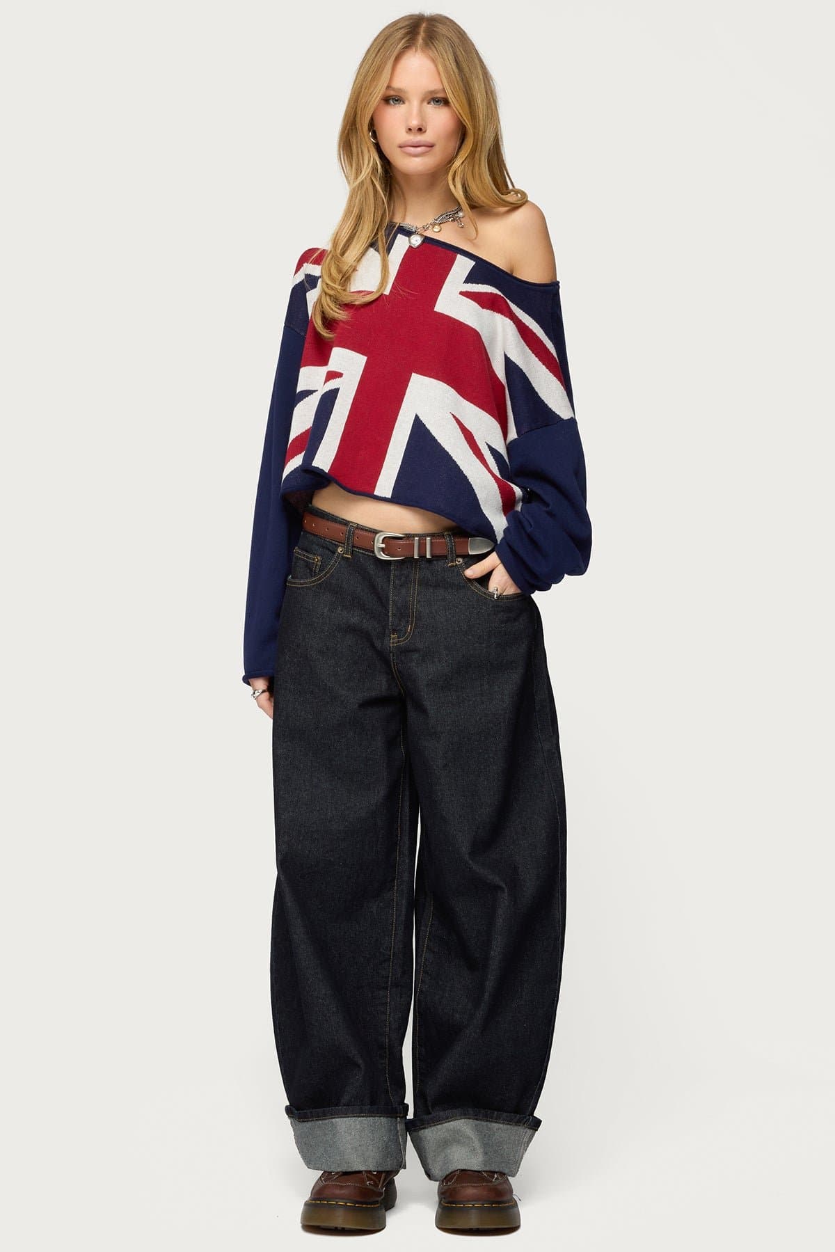 London Babe Sweater with Union Jack Graphic, 100% Cotton Knit