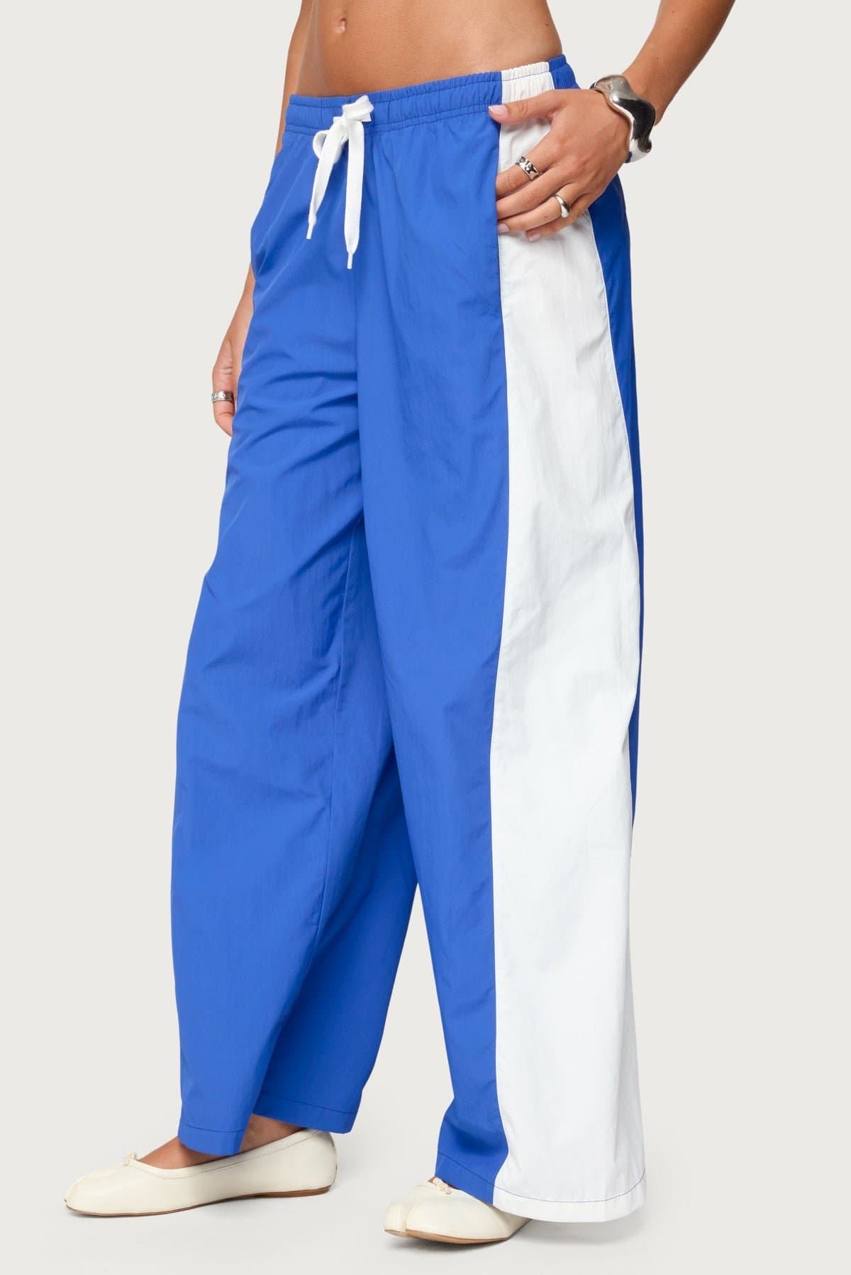 Jaye Contrast Panel Track Pants - Adjustable Tie Waist Polyester