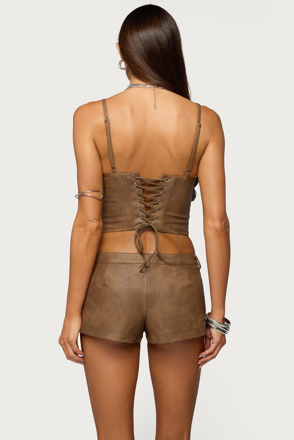 Idara Faux Leather Corset with Adjustable Straps, Boned Bodice, Lace-Up Back