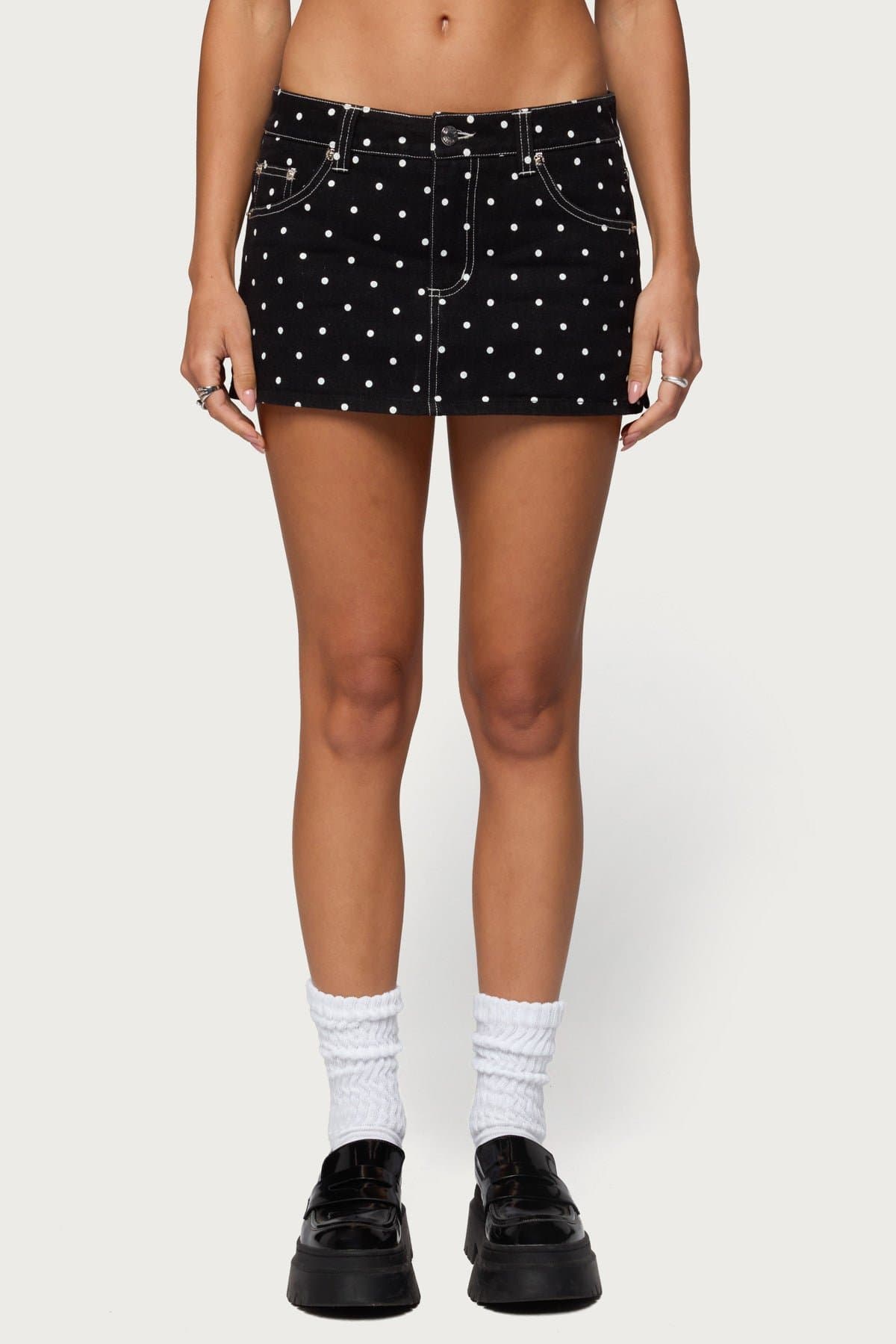 Freada Polka Dot Denim Mini Skort 100% Cotton