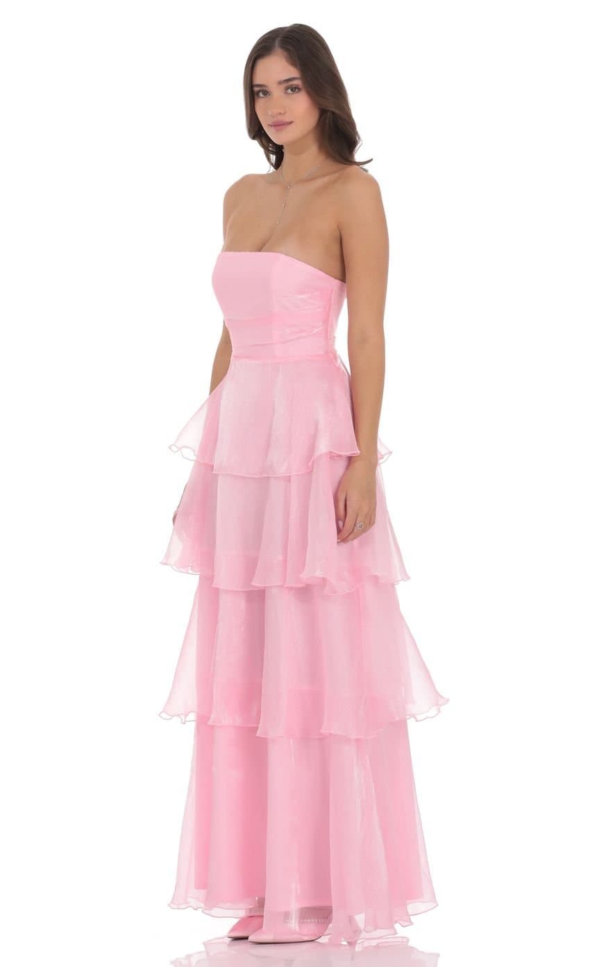 Corset Ruffle Strapless Maxi Dress in Pink