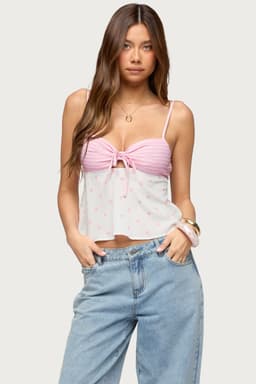 Tilly Mixed Print Top - Polka Dot Striped Polyester Sweetheart Neckline