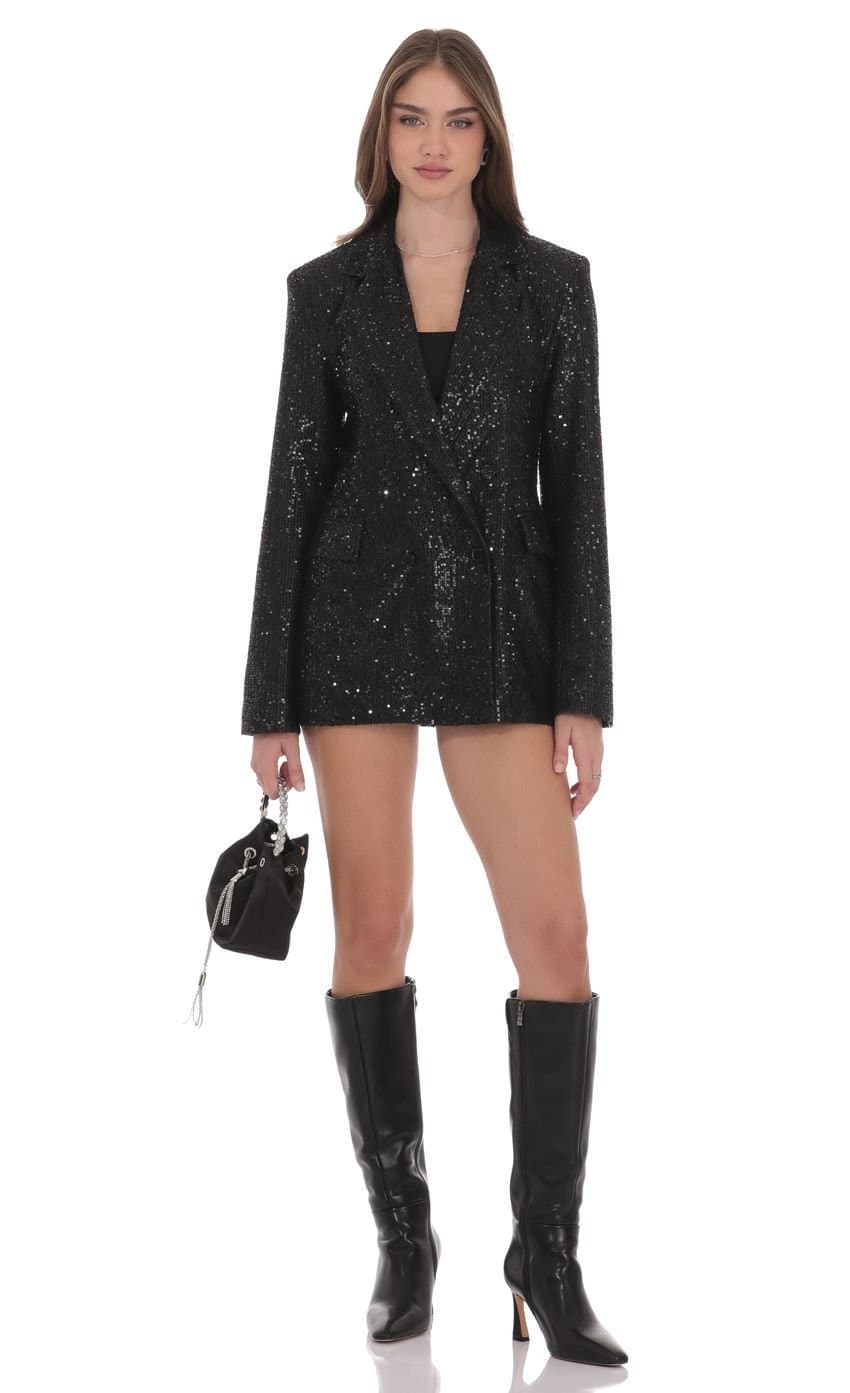 Double Breasted Sequin Blazer in Black