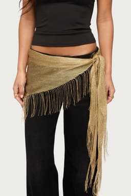Fringed Waist Scarf with Metallic Detailing - Polyester, 74.8" Length, Multi-Way Wear