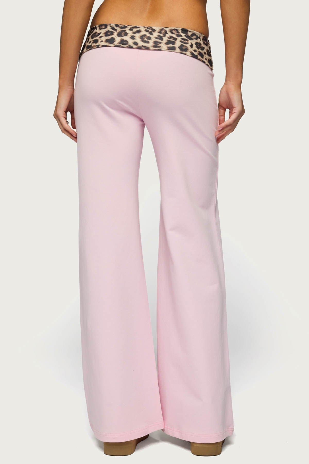 Leopard Foldover Pants - Flared Fit Cotton Spandex Inseam 31.5in Size S