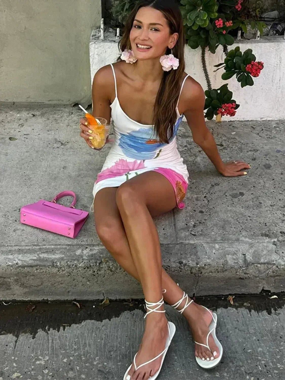 Elegant Floral Print High Waist V-Neck Mini Bodycon A-Line Dress