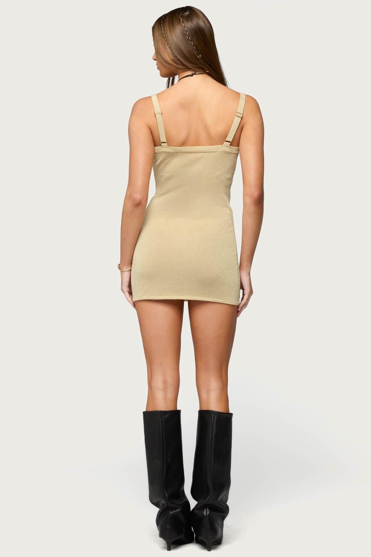 Rachael Metallic Knit Mini Dress with Adjustable Straps