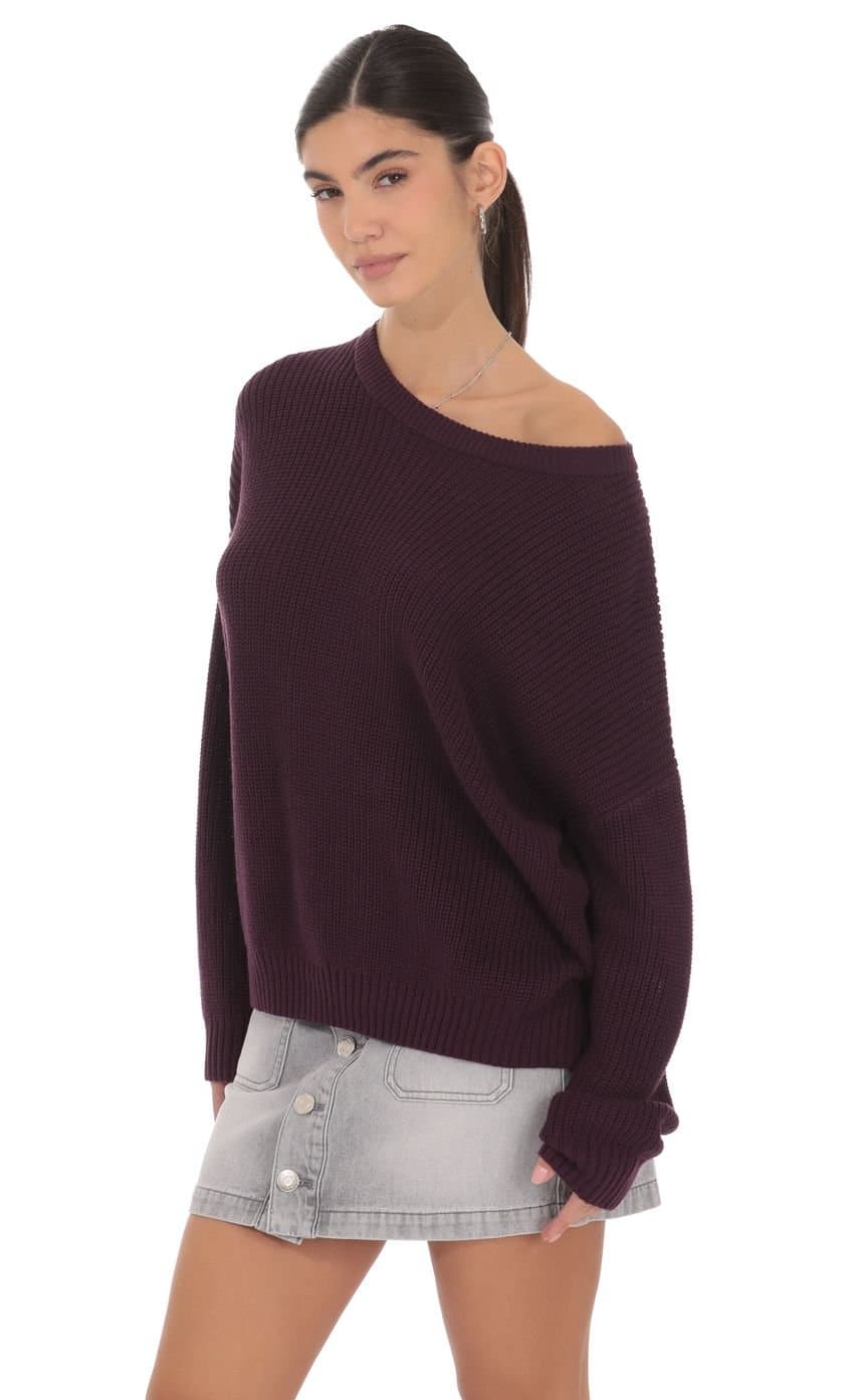 Oversize Open Knit Jumper in Purple