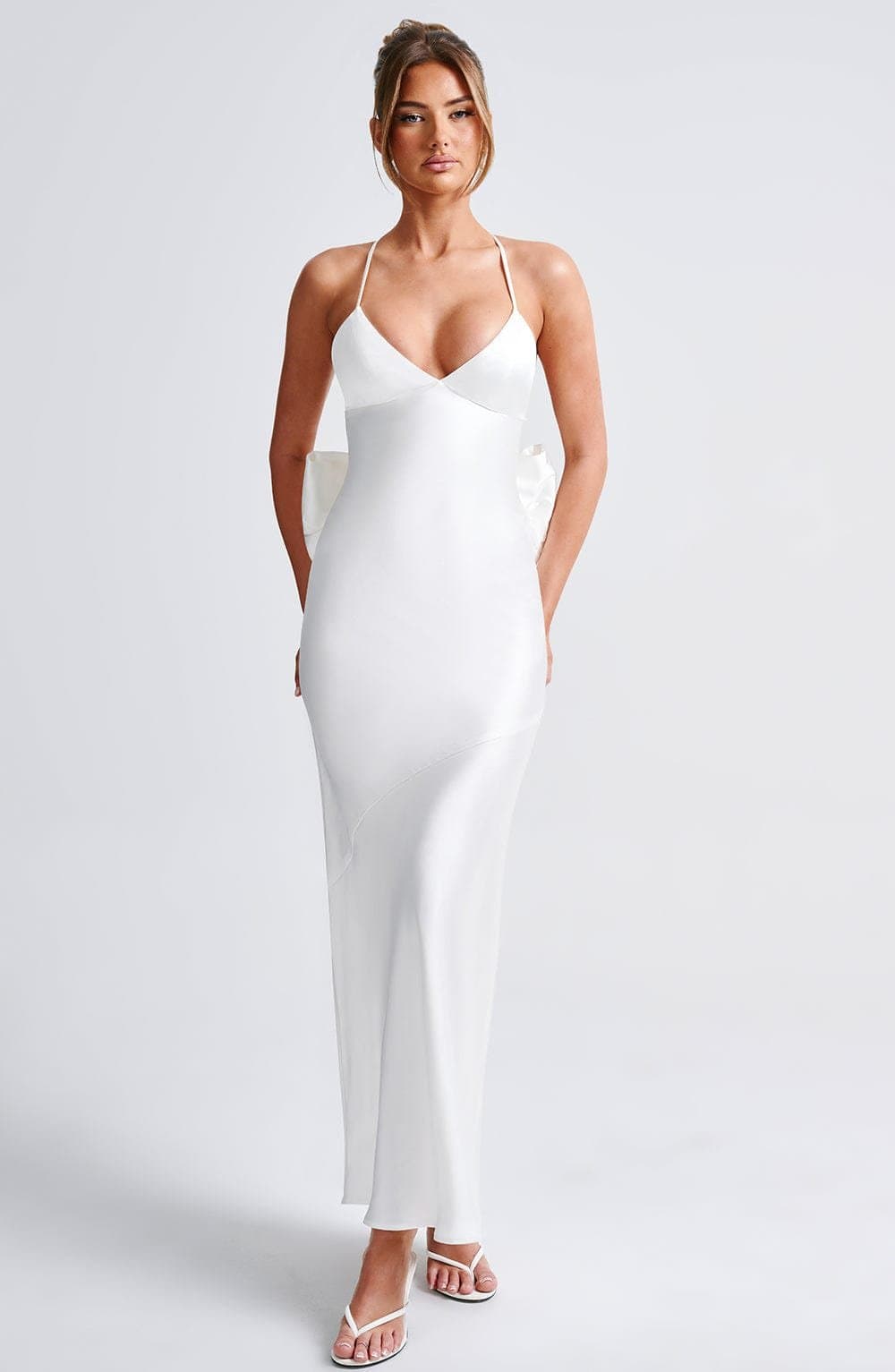 Sarita Maxi Dress - Ivory Satin Triangle Cups Low Back