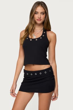 Havana Grommet Ribbed Halter Top - Polyester Spandex Matching Set