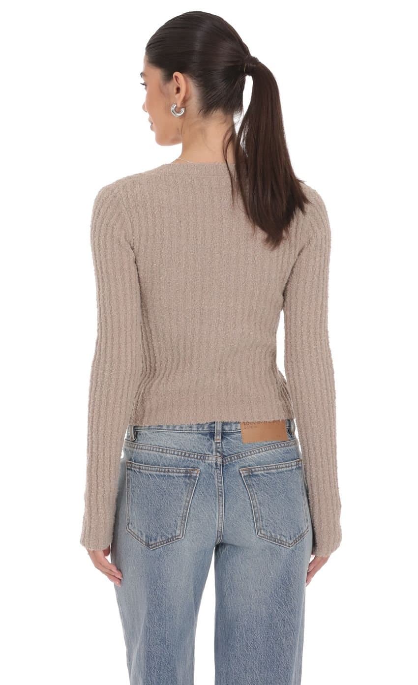 Ribbed Knit Cardigan in Light Brown