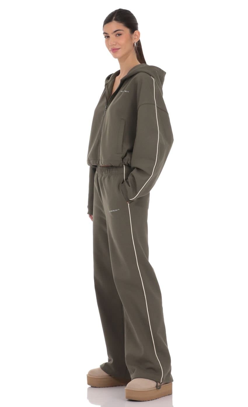 Piped Straight Leg Sweatpants in Olive Green