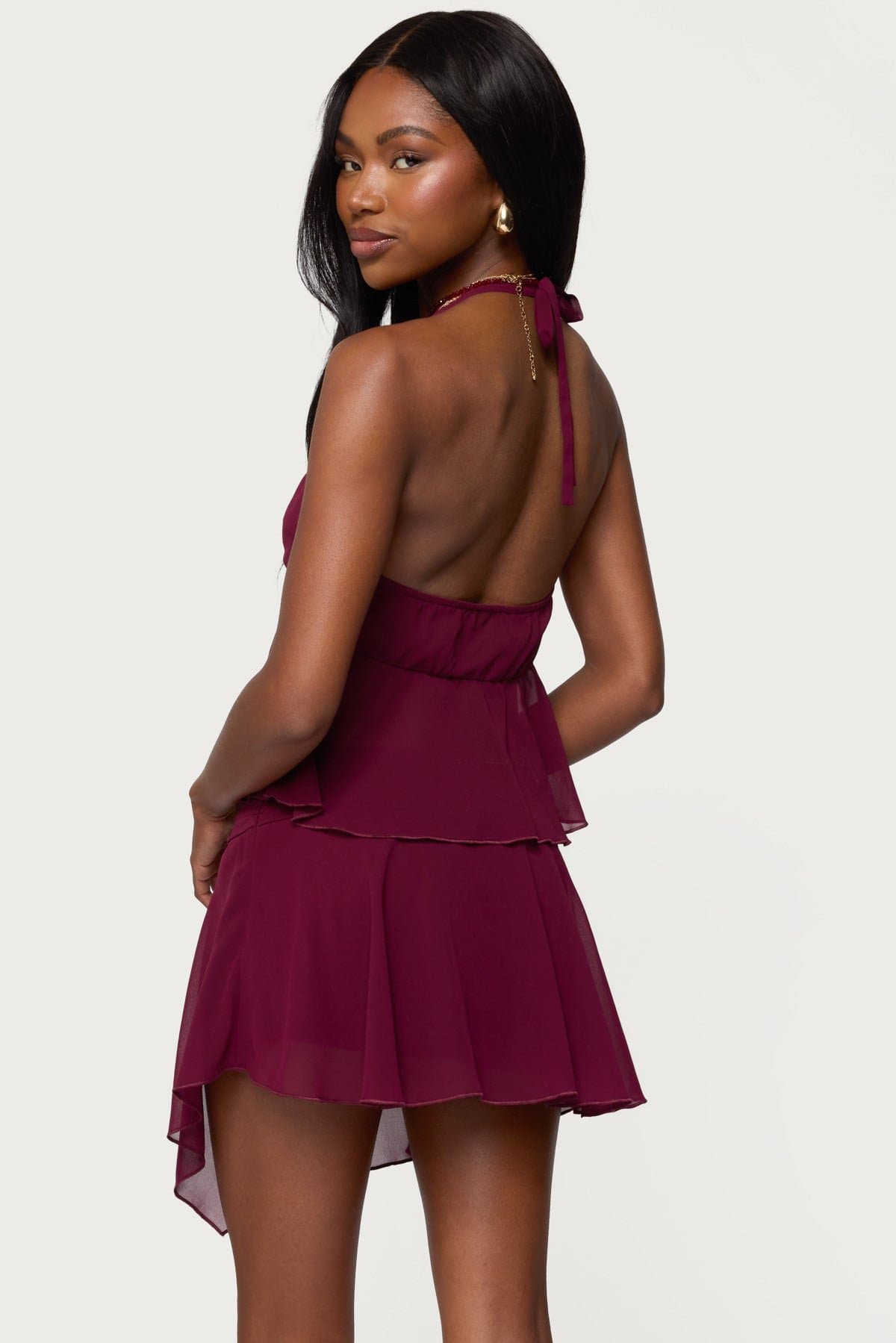 Sea Star Chiffon Split Front Halter Top - Sheer Polyester