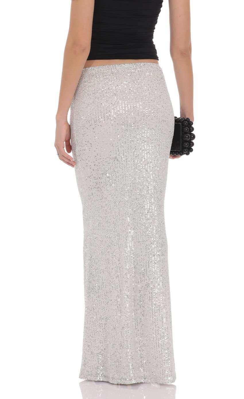 Sequin Maxi Skirt in Silver