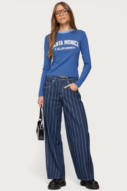 Kyler Pinstripe Mid Rise Baggy Jeans in Rigid 100% Cotton Denim