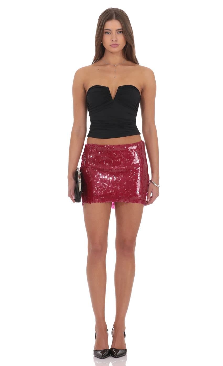 Circle Sequin Skirt in Red