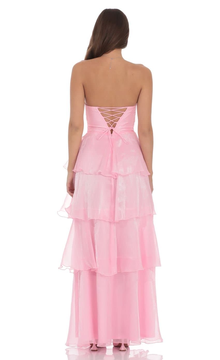 Corset Ruffle Strapless Maxi Dress in Pink