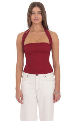 Lace Halter Top in Red
