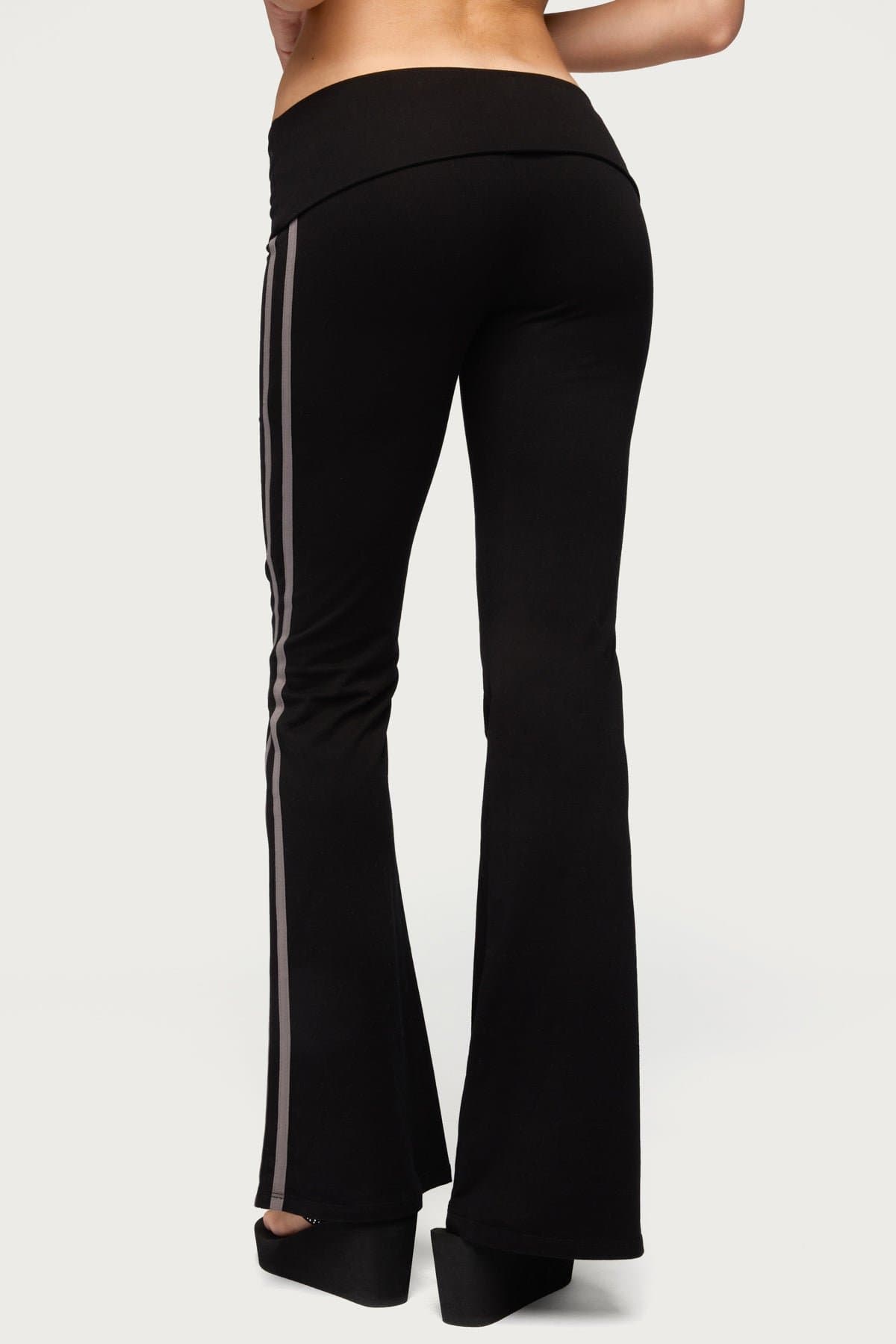 Charly Foldover Stripey Flared Pants - Cotton Spandex, Contrast Stripes, Size S Inseam 33.1in