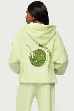 Matcha Lover Oversized Hoodie - Polyester Cotton Blend with Latte Club Graphic
