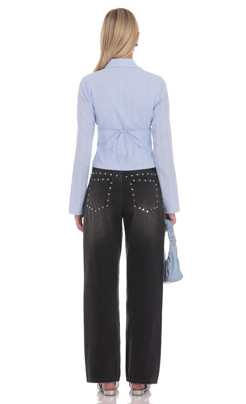 Mila Button Front Top in Blue