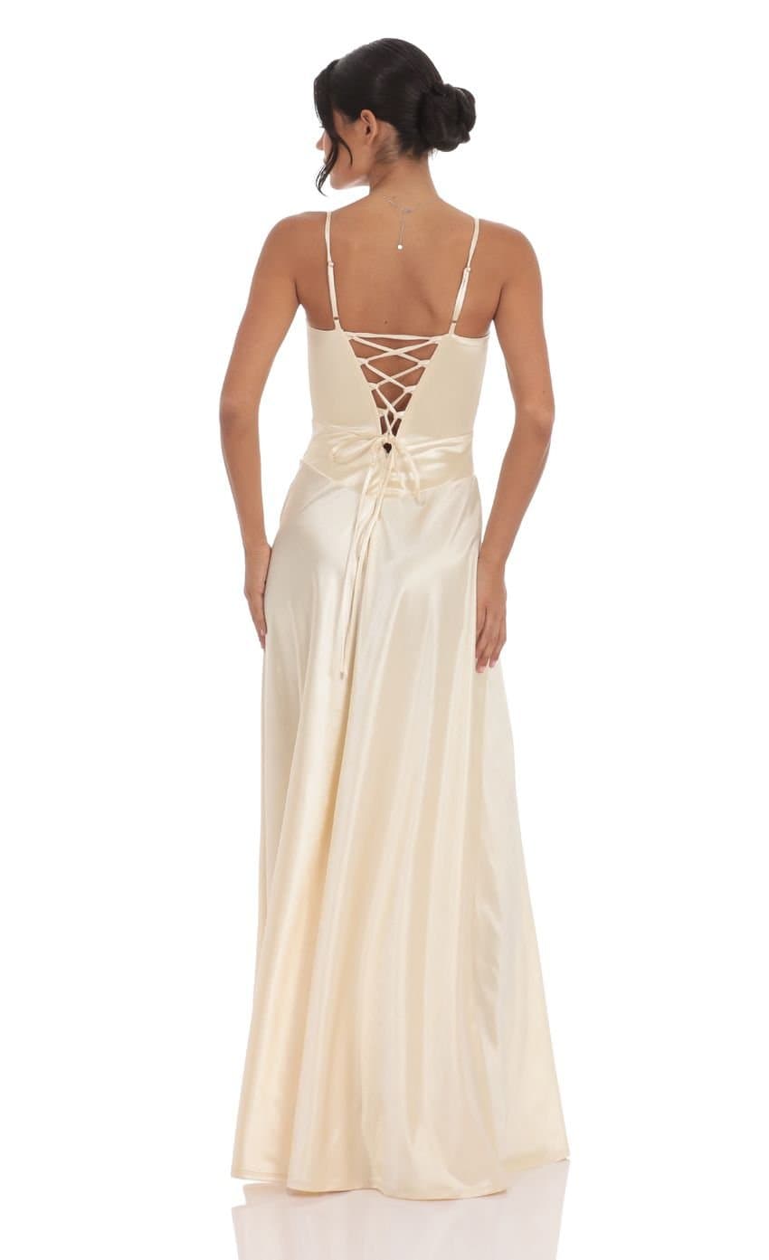 Satin Square Neck Maxi Dress in Champagne