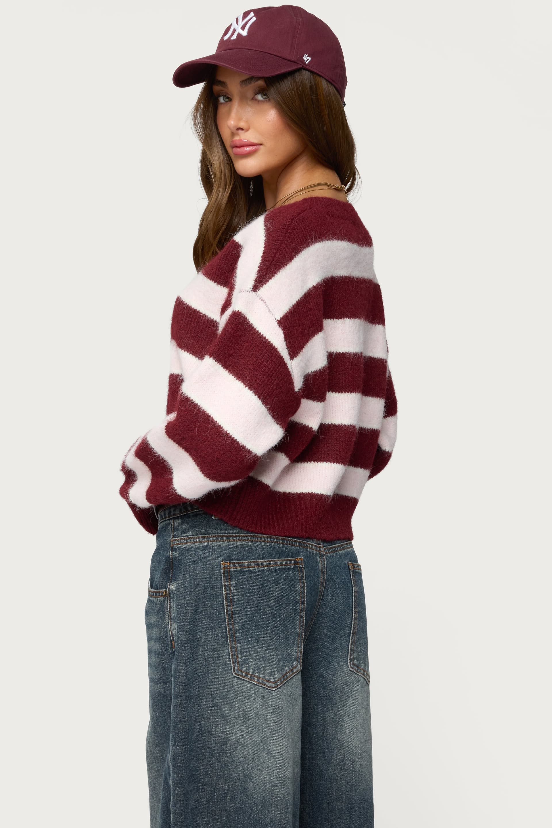 Kaz Striped Knit V-Neck Cardigan - Polyester Nylon Wool Spandex Blend