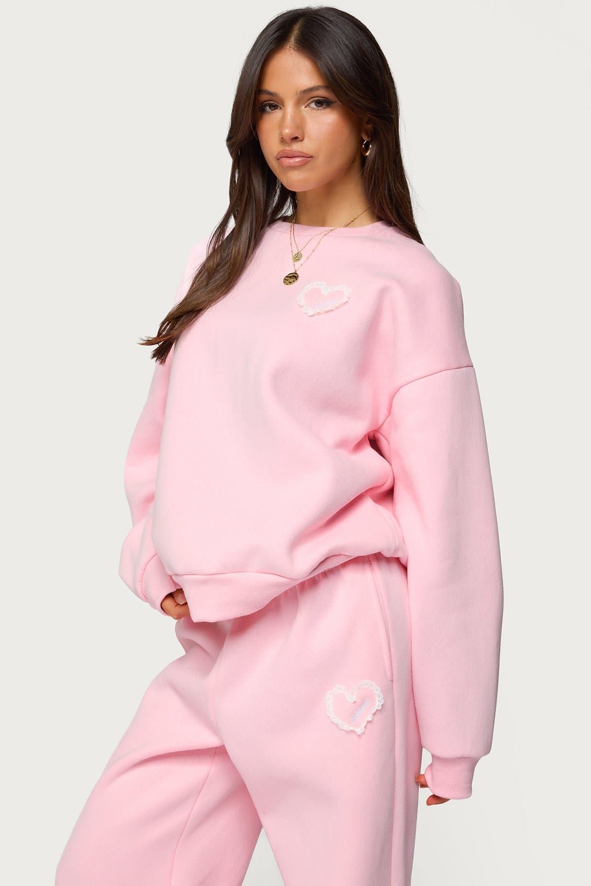 Love Edikted Oversized Crewneck Sweatshirt with Lace Heart Patch