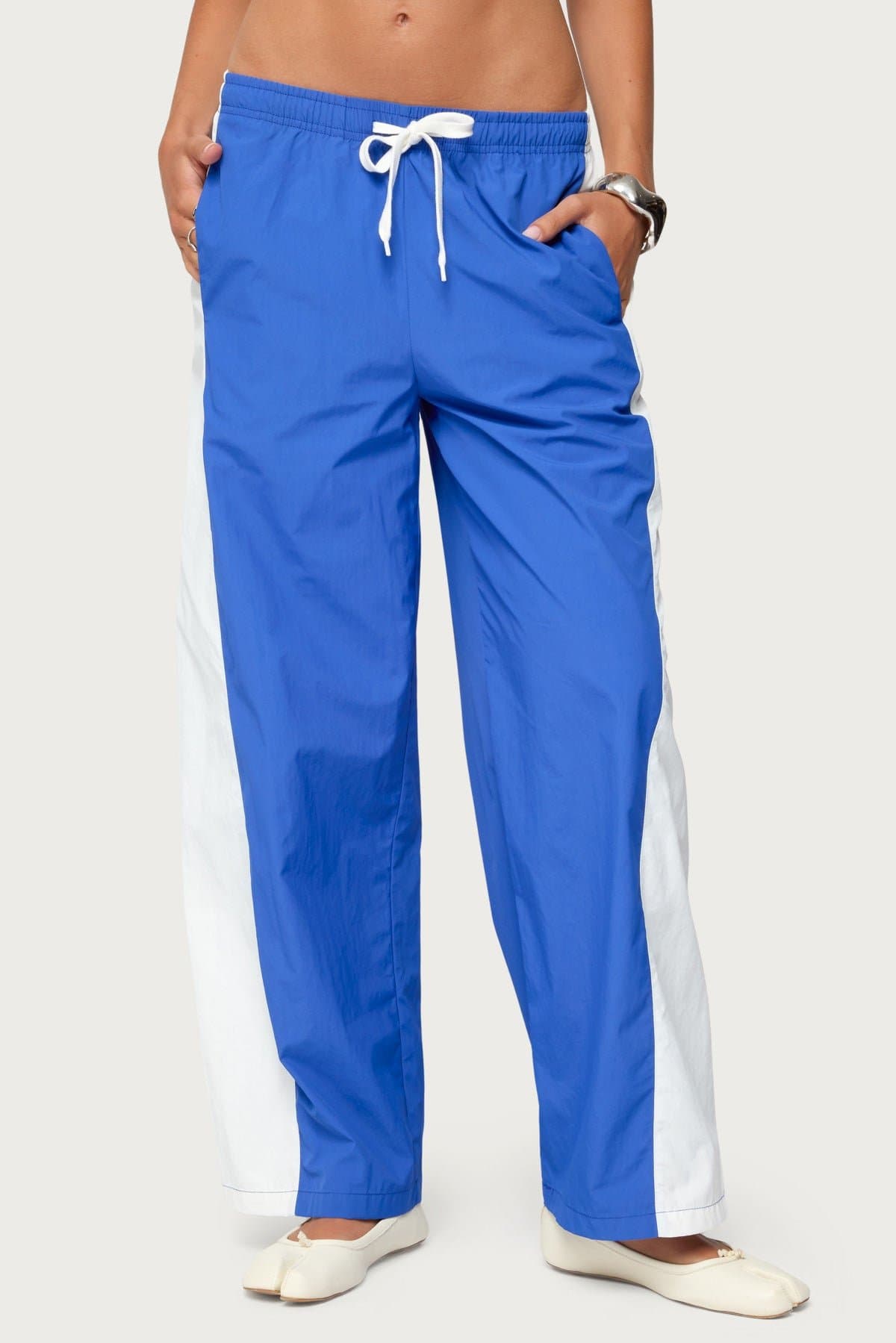 Jaye Contrast Panel Track Pants - Adjustable Tie Waist Polyester