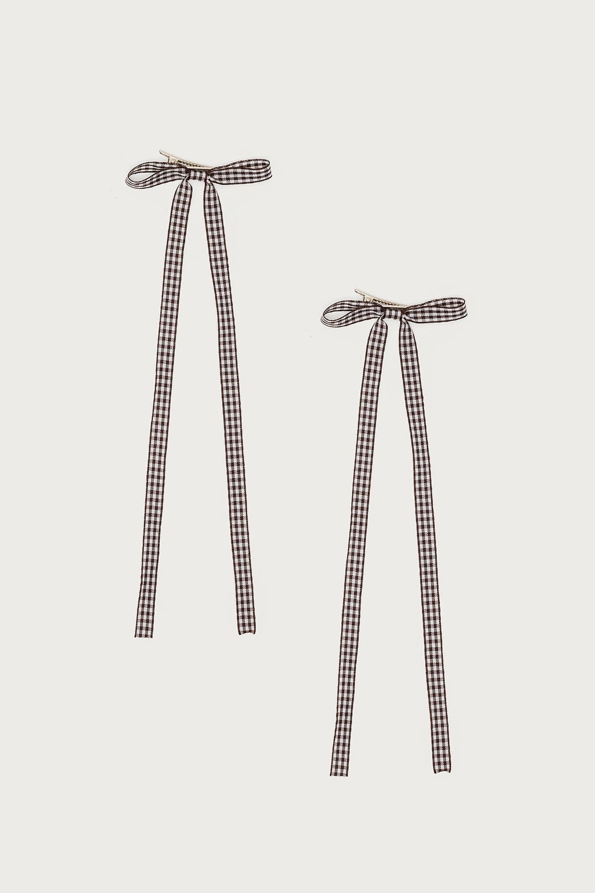 Gingham Bow Hair Clip Set of 2 Polyester 10.4 Inch Length
