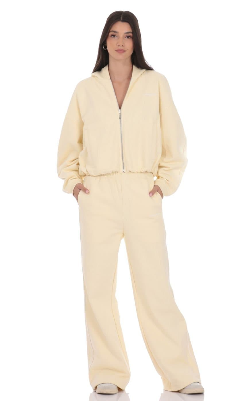 Cropped Cinch Waist Hoodie in Cream