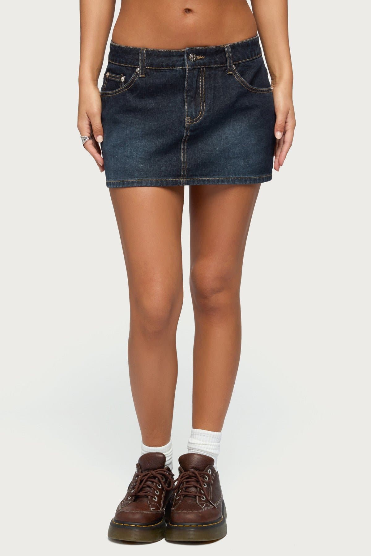 Chiara Denim Micro Skirt 100% Cotton Low Rise Front Zip Pockets