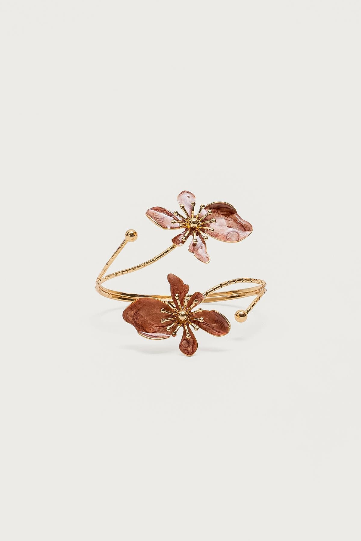 Blush Flower Arm Cuff in Gold Tone Metal and Resin 3.2 Inch Length