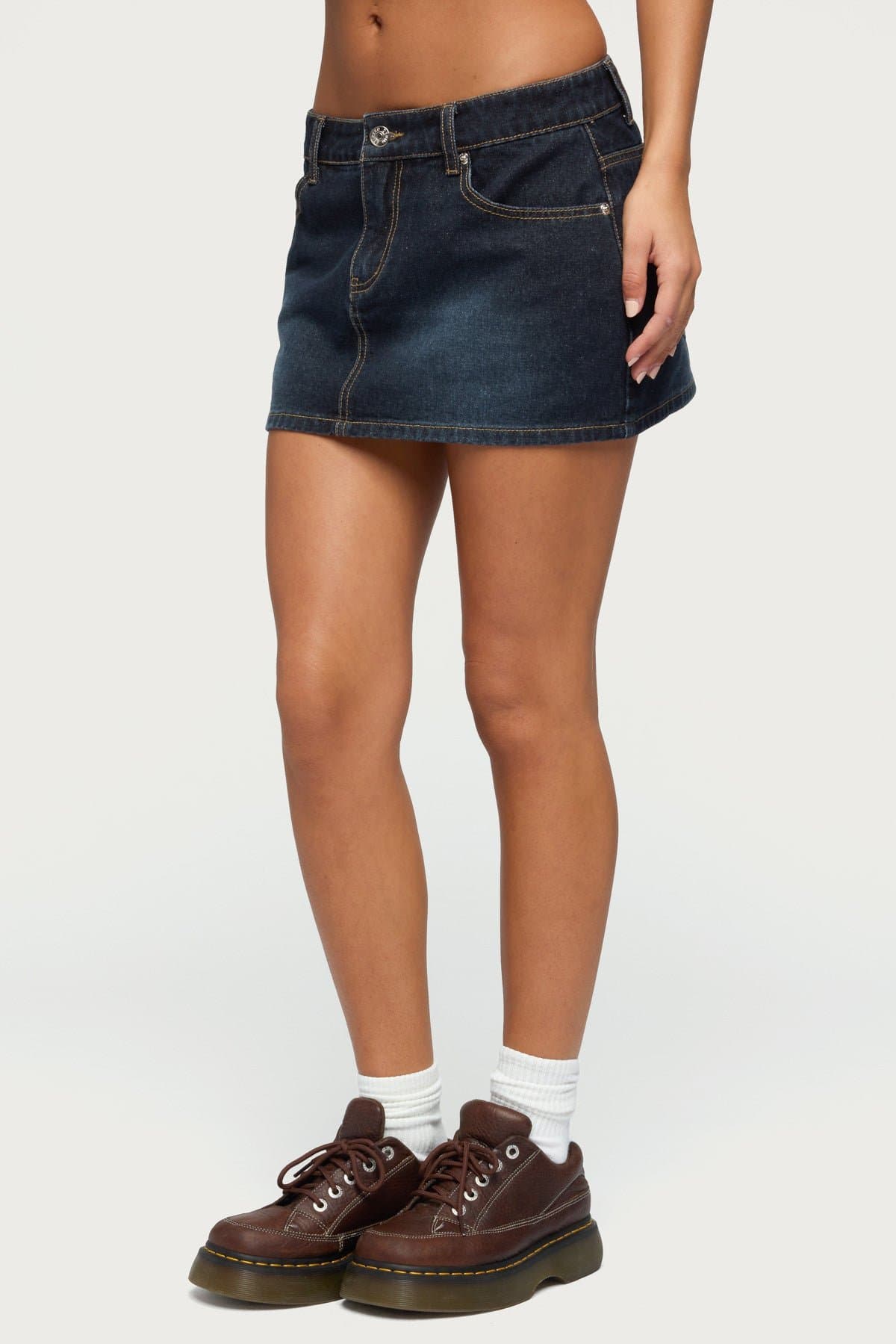 Chiara Denim Micro Skirt 100% Cotton Low Rise Front Zip Pockets