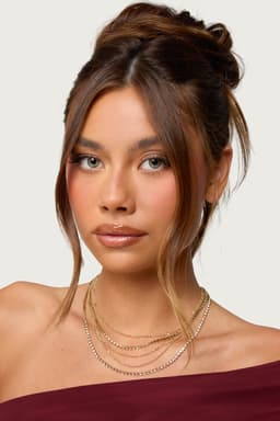 Layered Rhinestone Chain Necklace Gold Tone Adjustable 13.3-16.5 Inches