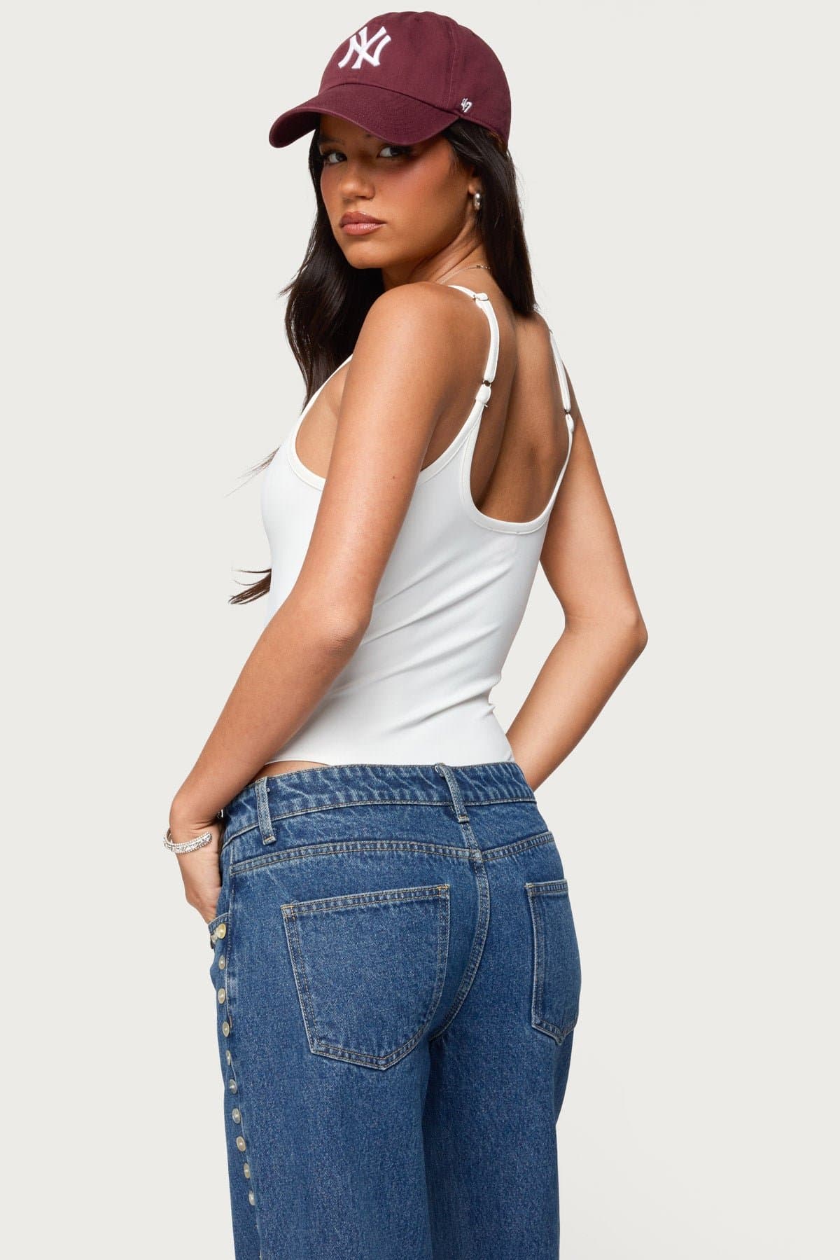 Teaghan V Neck Fitted Bodysuit with Adjustable Straps Nylon Spandex