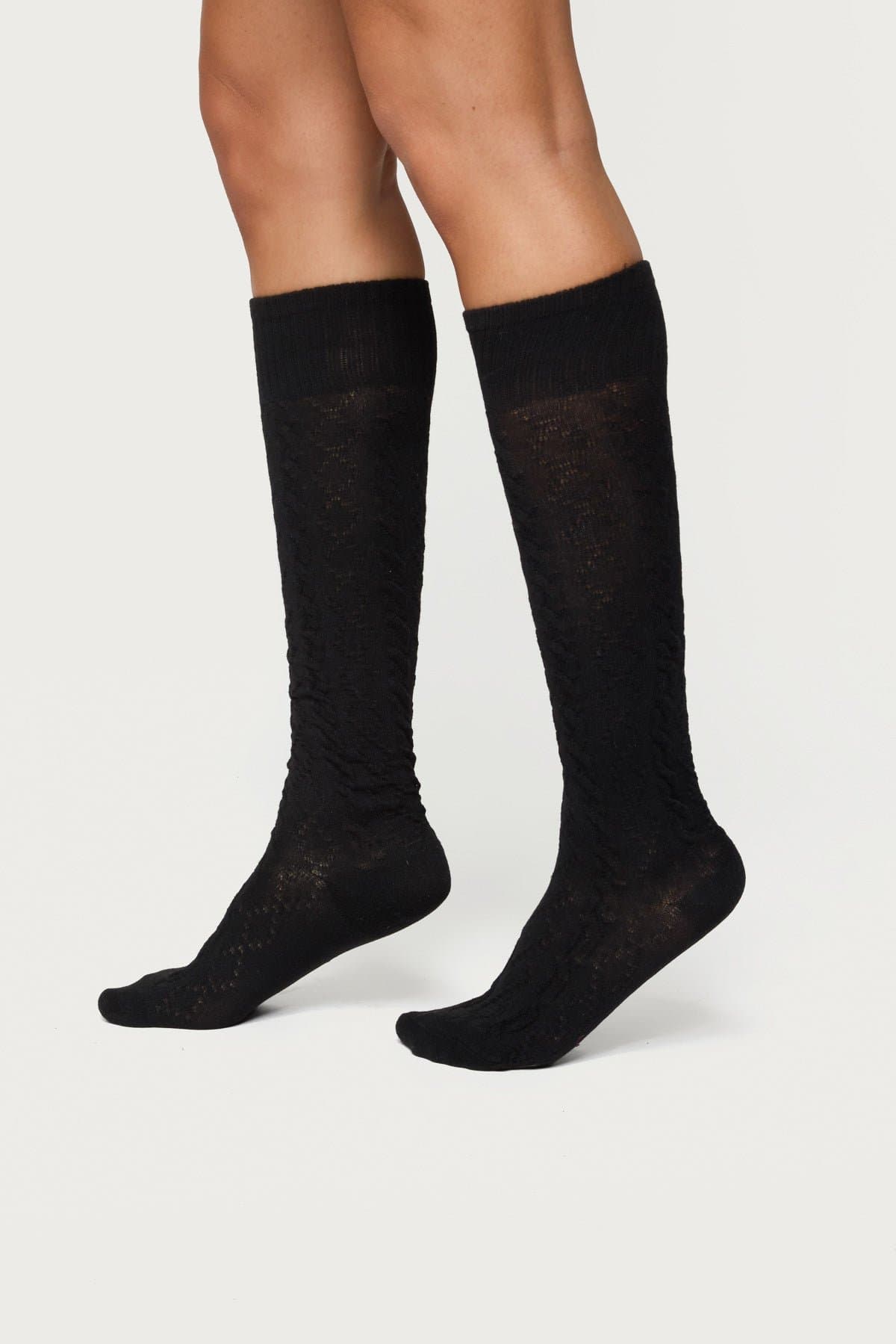 Cable Knit Socks - Polyester Cotton Spandex Blend, 20.9 Inch Length