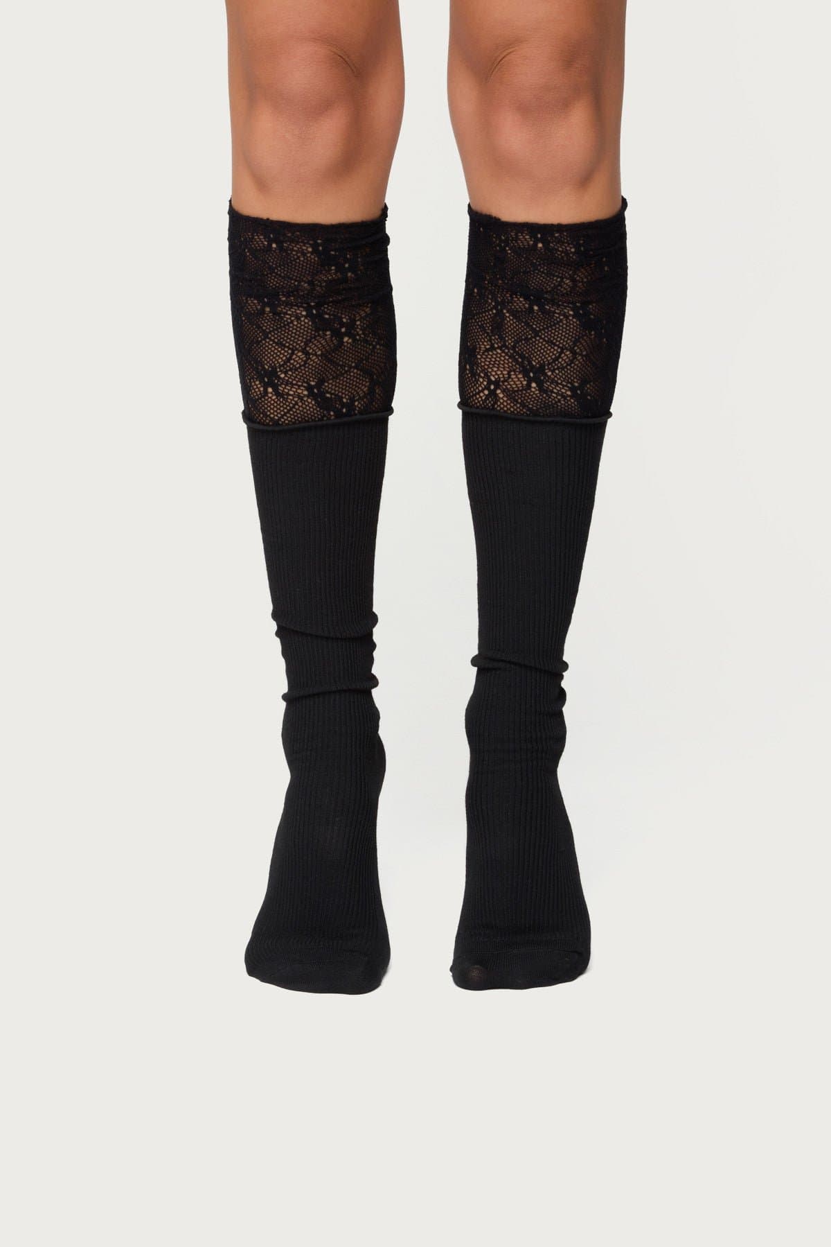 Lacey Layered Knee High Socks - Cotton Polyester Spandex Blend, 24.8 Inch Length