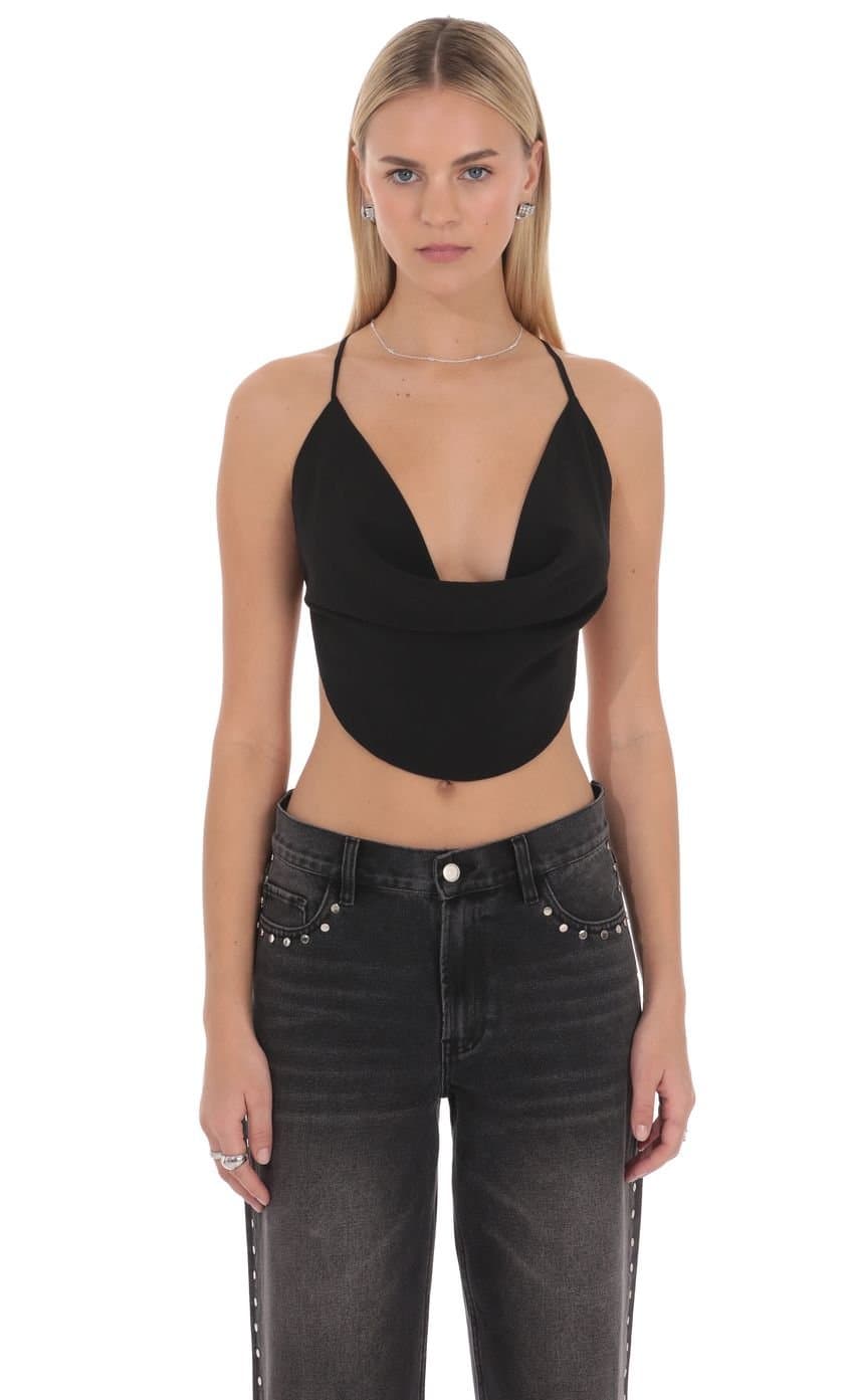 Elvion Drape Halter Top in Black