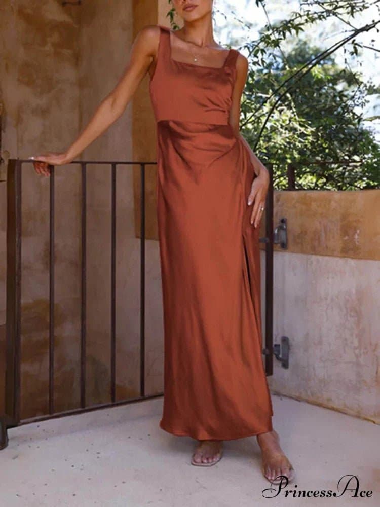 Summer Halter Satin Midi Bridesmaid Prom Dress