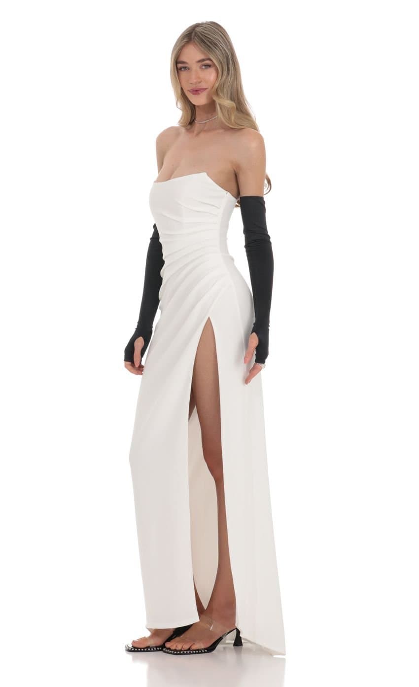 Satin Glove Strapless Corset Maxi Dress in White