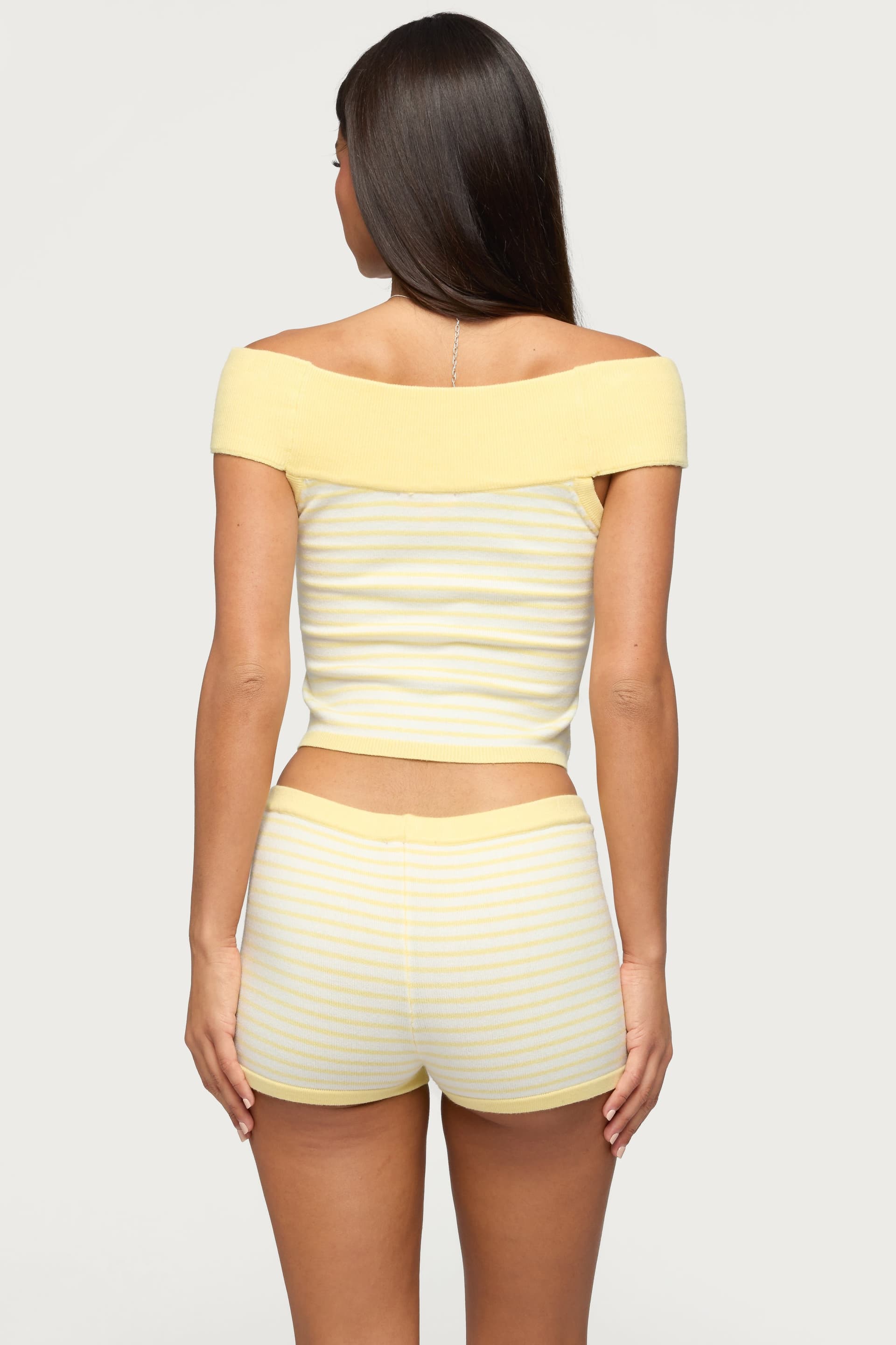 Camil Striped Knit Off-Shoulder Top - Ribbed Detail Acrylic Fabric