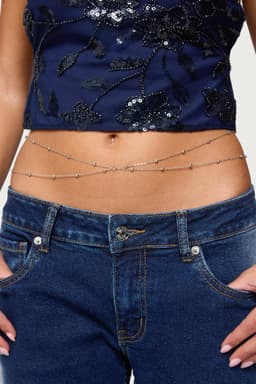 Bead Double Belly Chain - Adjustable Silver Tone Metal, 27.5 Inch Length