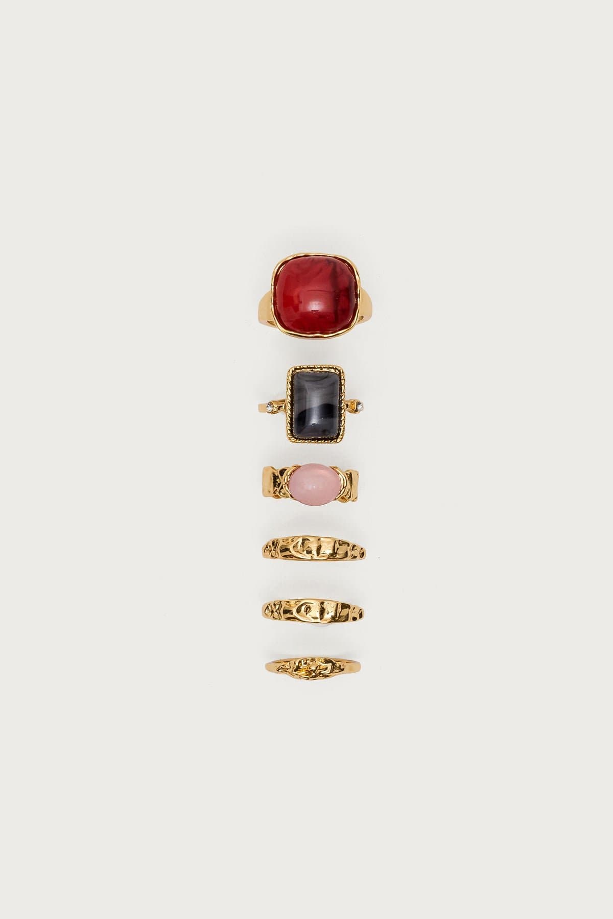 Gemstone Ring Pack Assorted Styles Gold Tone Metal Resin 0.7-0.9in Diameter