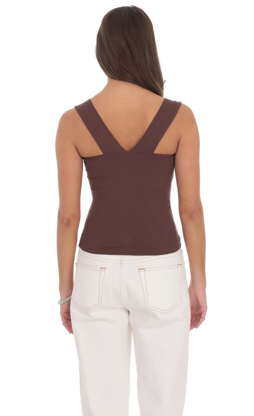 Ribbed Square Neck Top in Chocolate