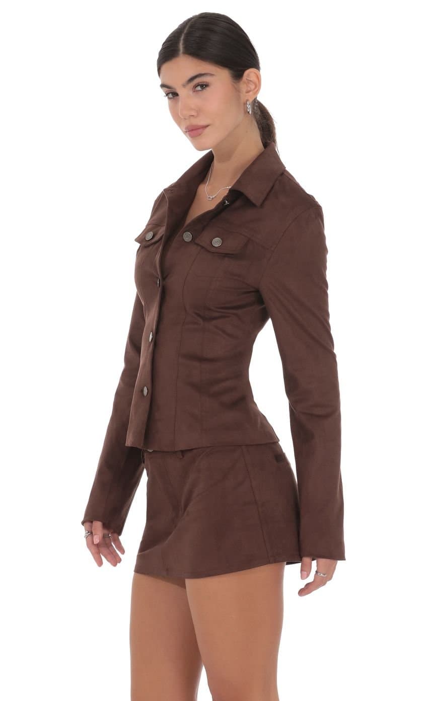 Collared Suede Button Down in Chocolate